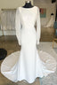 White Open Back Long Wedding Dresses With Long Sleeves Pure Color
