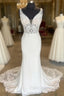 White Plunge V Strapless Lace Mermaid Long Bridal Gowns Wedding Dresses