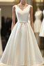 White Round Neck Satin Short Prom Dress White Homecoming Dress
