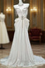 White Satin A-Line Sweetheart Beaded Long Prom Dresses Elegant Adult Ceremony Graduation Prom Dresses