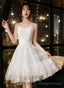 White Satin And Lace Straps Short Prom Dresses White Lace Homecoming Dresses