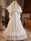 White Satin High Neck Long Sleeve Backless Wedding Dress