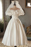 White Satin Lace Off Shoulder Prom Dress, White Prom Dress, Wedding Dress