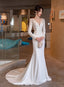 White Satin Mermaid Long Sleeves With Lace Wedding Prom Dresses White Long Prom Dresses