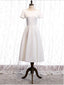 White Satin Short Sleeve Lace Back Short Prom Dress