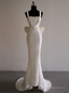 White Satin Straps Pleats Wedding Dress With Bow