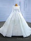 White Satin Tulle Long Sleeve Appliques Wedding Dress