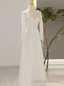 White Satin V Neck Backless Long Sleeve Wedding Dress