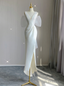 White Satin V Neck Split Wedding Dress