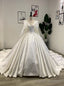 White Satin V Neck Wedding Dress With Long Train