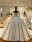 White Sequins Beading V Neck Backless Wedding Dress