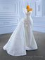 White Sequins Mermaid Pearls Appliques Wedding Dress