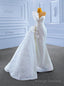 White Sequins Mermaid Pearls Appliques Wedding Dress