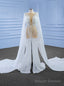 White Sequins Pearls See Through Split Wedding Dress
