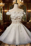 White Short Flowers Lace Short Prom Dresses White Graduation Dresses Prom Dresses