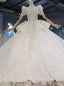 White Square Puff Sleeve Beading Sequins Wedding Dress
