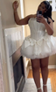 White Strapless A-Line Tulle Birthday Outfits Short Prom Dresses Classy Graduation Homecoming Dresses
