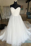 White Sweetheart A-Line Tulle Long Wedding Dresses Off Shoulder