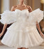 White Sweetheart Neck Organza Short Prom Dress, White Homecoming Dress