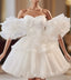 White Sweetheart Neck Organza Short Prom Dresses White Homecoming Dresses