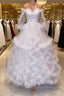 White sweetheart neck tulle long prom gown, white evening dress