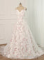 White Tulle and Floral Long Straps Formal Gown Beautiful White Party Dress prom dresses shops