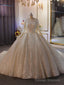 White Tulle Appliques Long Sleeve Beading Wedding Dress