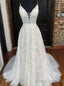 White Tulle Appliques Straps Backless Wedding Dress
