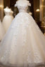 White Tulle Lace Applique Long Prom Dress, White Lace Wedding Dress