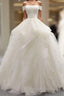 White Tulle Lace Off Shoulder Prom Dresses Long White Lace Wedding Dresses