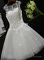White Tulle Lace Round Neckline Knee Length Graduation Dresses, White Short Prom Dresses