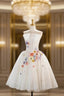 White Tulle Lace Short Prom Dresses Beautiful A-Line Prom Dresses