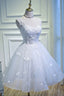 White Tulle Lace Short Prom Dress Pageant Dress, Cute Knee Length Prom Dress