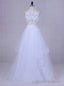 White Tulle Long Graduation Beading Halter Backless 2 Piece Prom Dress