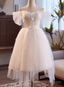 White Tulle Off the Shoulder Flower Pleats Wedding Dress