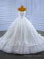 White Tulle Satin Strapless Pearls Wedding Dress