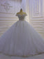 White Tulle Sequins Pearls Off the Shoulder Wedding Dress