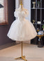White Tulle Short Prom Dresses With Lace White Straps Short Prom Dresses