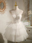 White Tulle Short Straps Prom Dress Graduation Dresses, White Formal Dresses