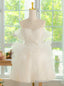White Tulle Spaghetti Straps Pearls Pleats Homecoming Dress