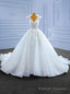 White Tulle V Neck Beading Sequins Wedding Dress