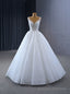 White Tulle V Neck Beading Wedding Dress