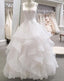 White Tulle V Neck Long Ruffles Prom Dresses Wedding Dresses