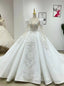 White Tulle V Neck Long Sleeve Appliques Wedding Dress
