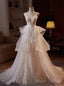 White Tulle V Neck Sequins Wedding Dress