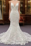 White Tulle Wedding Dresses Lace Appliques Spaghetti Straps Mermaid Bridal Dresses Open Back