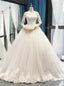 White V Neck Ball Gowns Tulle Appliques Long Sleeve Wedding Dress