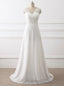 White V Neck Chiffon Lace Beading Wedding Dress