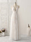 White V Neck Lace Long Prom Dress Backless Lace Prom Dress