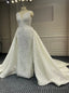White V Neck Mermaid Beading Sequins Wedding Dress With Detachable Train